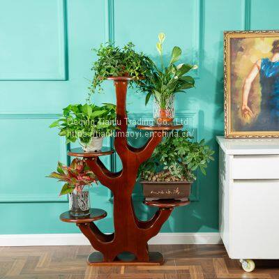 Flower Rack Solid Wood Living Room Indoor Balcony Simple Multi-layer Floor Type Retro European Chinese White Wood Chlorophytum Bonsai Green Flesh Saving Space Large Flower Pot Decoration Shelf photo-4