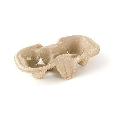Compostable 2 cup pulp fiber drink carrier disposable molded fiber coffee cup holder