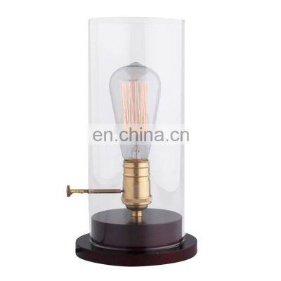 Retro Reading Light Glass Lamp Shade Decorative Solid Wood Table Light