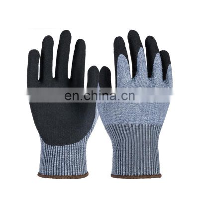 15G Super thin Cut-resistant Liner with Black Foam Sandy Nitrile Coating Gloves ANSI A5