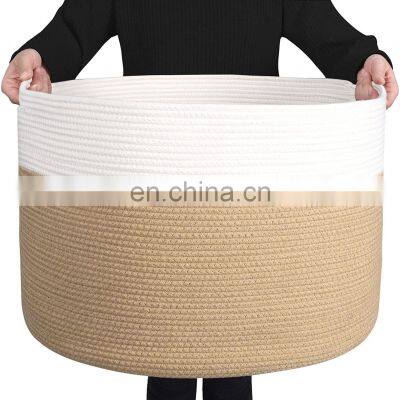 2021 New Arrival Rope Handle Organizers Cotton Woven Large Storage Basket Foldable photo-4