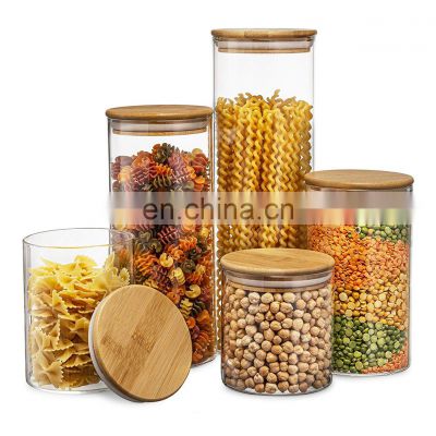 Canister Set of 5with Airtight Bamboo Lid, Glass Storage Jars for Kitchen, Bathroom and Pantry Organizer