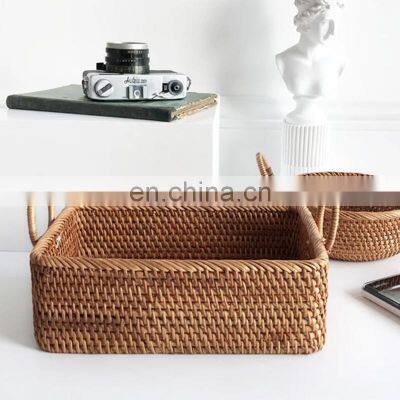 Hot Sale Rattan Woven Square Storage Basket Cosmetic Storage Box,Custom Natural Handmade Basket With Han Vietnam Supplier