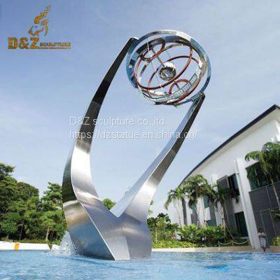 Stainless Steel Large Outdoor Water Fountains With Lights and Globe DZM-1413 photo-3