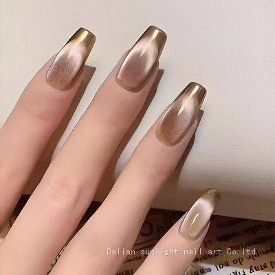 Cat's eye wearing nail tips expensive tan detachable nail tips French nail art premium press on nails SUQH