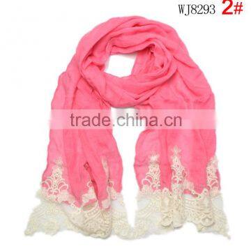 2015 Autumn Winter Newest Embroidery Floral Lace Sewed Cotton Baby Girls Scarf photo-4