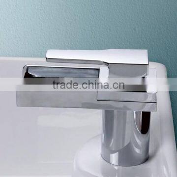 Solid brass waterfall lavatory faucet