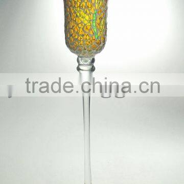 Wholesale tulip shaped Long-stemmed mosaic glass candle holders