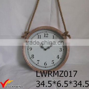 Rope Hanging Round Metal Vintage Antique Wall Clock                        
                                                Quality Choice