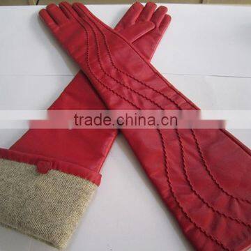 Long Genuine Leather Long Gloves Long Arm Sleeve Top Women's Winter Sheepskin Long Design Leather Gloves photo-2