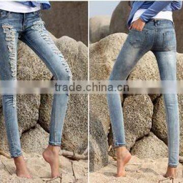 narrow ripped jeans women slim pencil bottoms