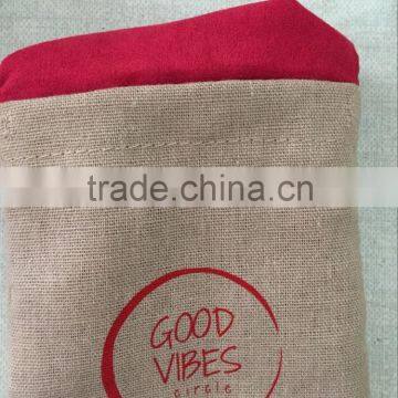 Custom Two Layers Small Linen Bag, Linen Drawstring Gift Bag With Red Suede Inside &red Logo for Jewelry Packing Quality Choice photo-4