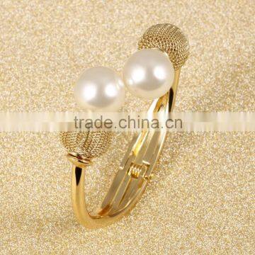 Latest Design Girls Top Expandable Pearl Ball Bracelet With 18K Yellow Gold Plated