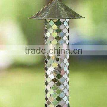 Artisan Recycled Glass Mosaic Yellow Barn Bird Feeder