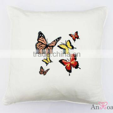 Satin cotton cushion cover, butterfly embroidered pillow case