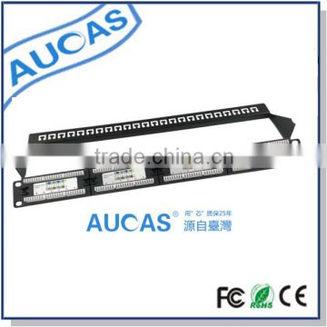 Factory price cat6 utp 24port patch panel pass fluke with 3u 50u golden plated wth cable manager