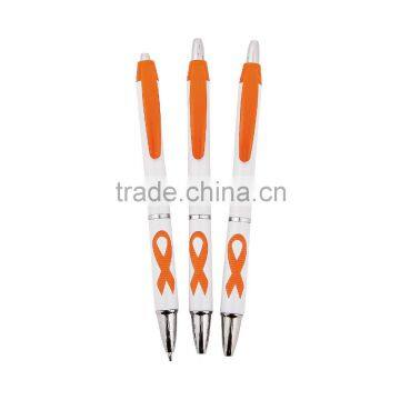 Promotional Good Price Customized Orange Awareness Ribbon Grip Pens Creative Retractable Plastic Ballpoint Pen with Rubber Grip