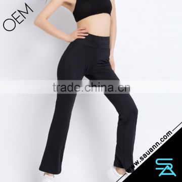 Plain Black Waistband Stretchy Cotton-blend Fold-over Activewear Yoga Pants