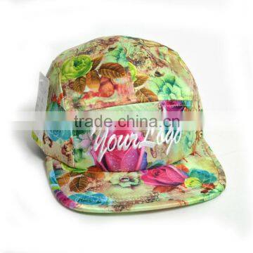 2016 fashion Wholesale Printing Custom Floral 5 Panel Snapback Hats baseball cap softextile hip hop cap