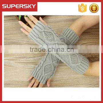 V-413 Women knitted cable long soft winter braided arm fingerless mitten gloves knit arm warmer