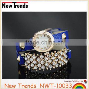 Fancy rhinestone decorate watches with PU leather strap and classic style