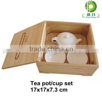 Bamboo wooden tea set storage box with lid