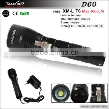 800lumens 200meters 3 mode diving rechargeable flashlght TANK007 D60