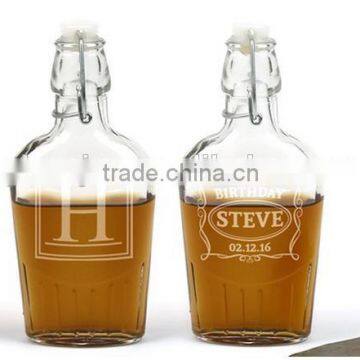 250ml glass whiskey flask bottle with swing top and printed logo in glass bottle