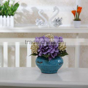 Hot Selling Nice Handmade Artificial Silk Flower Arrangementsin Blue Vase photo-4
