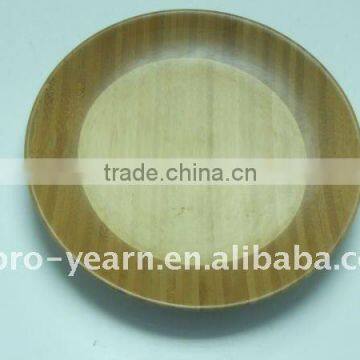 unique round bamboo catering dinner plate with wooden edge and logo