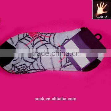 Ladies Teen Girls SOCKS HALLOWEEN Metallic WEB & PINK SPIDERS Ankle socks