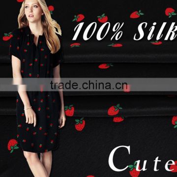 strawberry printed 100% silk cute fabric textile