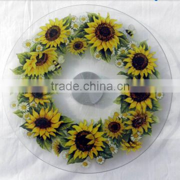 2016 Hot selling sunflower rotating tray tempered glass lazy susan