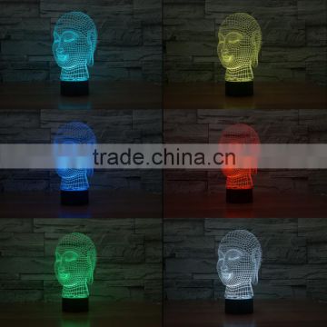 3D Optical Night Light Buddha 7 RGB Light Colors 10 LEDs AA Battery or DC 5V Mixed Lot