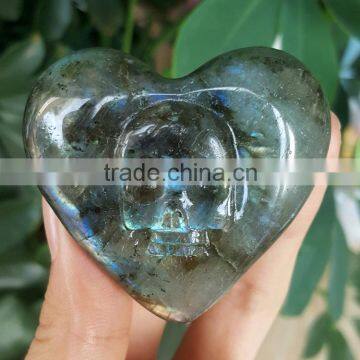 Polished Labradorite Crystal Quartz Stone Heart Shape Skull