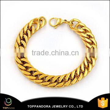 classic stainless steel shiny and brushed men gold color chain bracelet