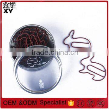 school promotional gifts custom logo metal animals rabbit shape paper clips in tin box