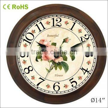 14 inches round wood decorative wall clock framed