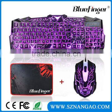 USB Wired Cool Crack Colored backlit ergonomic gaming keyboard and mouse for desktop
