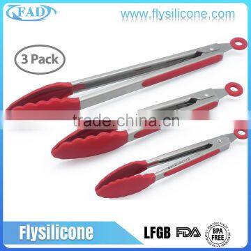 Silicone Kitchen Cooking Salad Serving BBQ Tongs Stainless Steel Handle Utensil kitchen tools Silicone Kitchen Tongs
