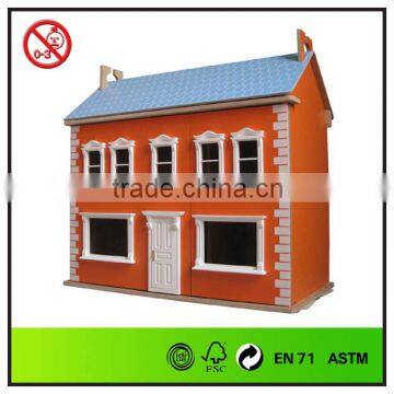 pink hot sale two storied wooden dollhouse toys