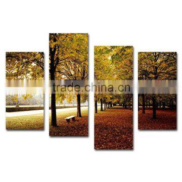 Modern golden autumn Fallen leaves landscape canvas prints 4 panels