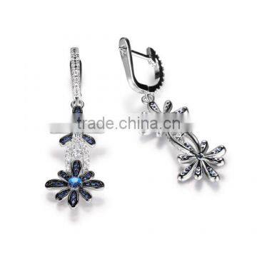 925 Sterling Silver Blue Saphire Daisy Flower Jewelry Set With Pendant Ring and Ear Studs photo-5