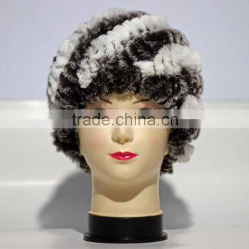 Top quality fur cable knitted hat genuine fur hats for women