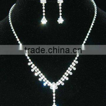Bridal Dangle Flower Crystal Necklace Earrings Set CS1134