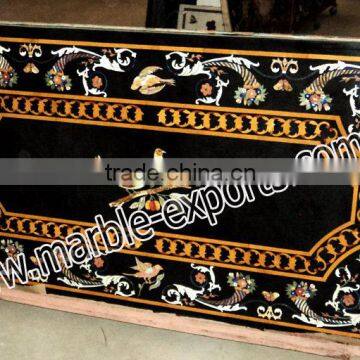 Italian Rectangle Inlay Marble Table Top, Antique Marble Inlaid Table