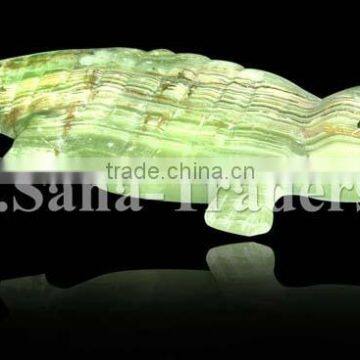 Natural Marble Onyx Designed Marble Crocodile, Multi Green