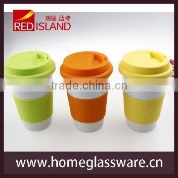 CERAMIC TRAVEL COFFEE CUP WITH SILICONE LID & SLEEVE photo-2
