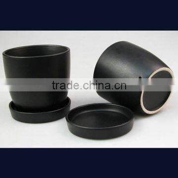 Solid Color Ceramic Indoor Planter With Tray