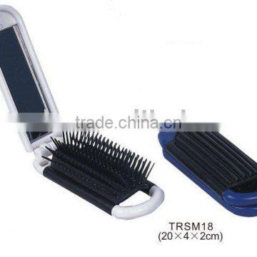 Mini pocket folding hair brush with mirror/plastic travel mirror with comb